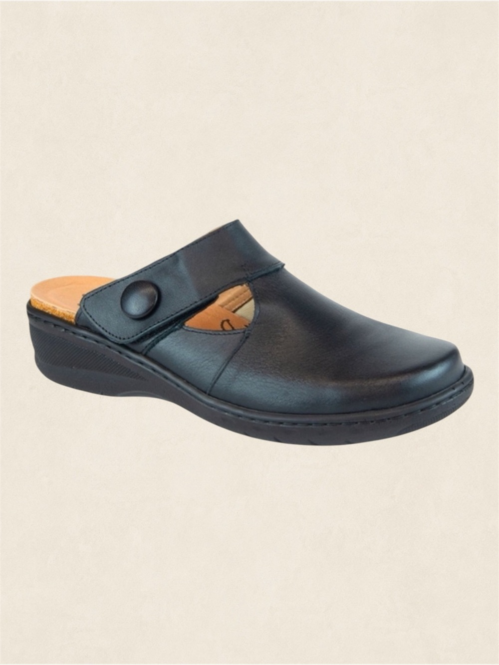 Portofino Leather Clog Velcro 39 Black Stretch Comfort Mule Shoe Spain